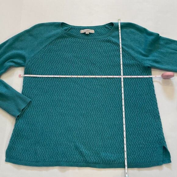 LOFT Cotton Blend Teal Blue/Green Long Sleeve Textured Sweater, Size L - Picture 10 of 12
